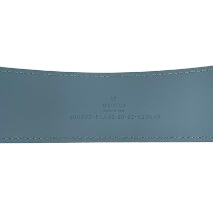 Gucci Beige and Light Blue GG Monogram Marmont Wide Leather Belt