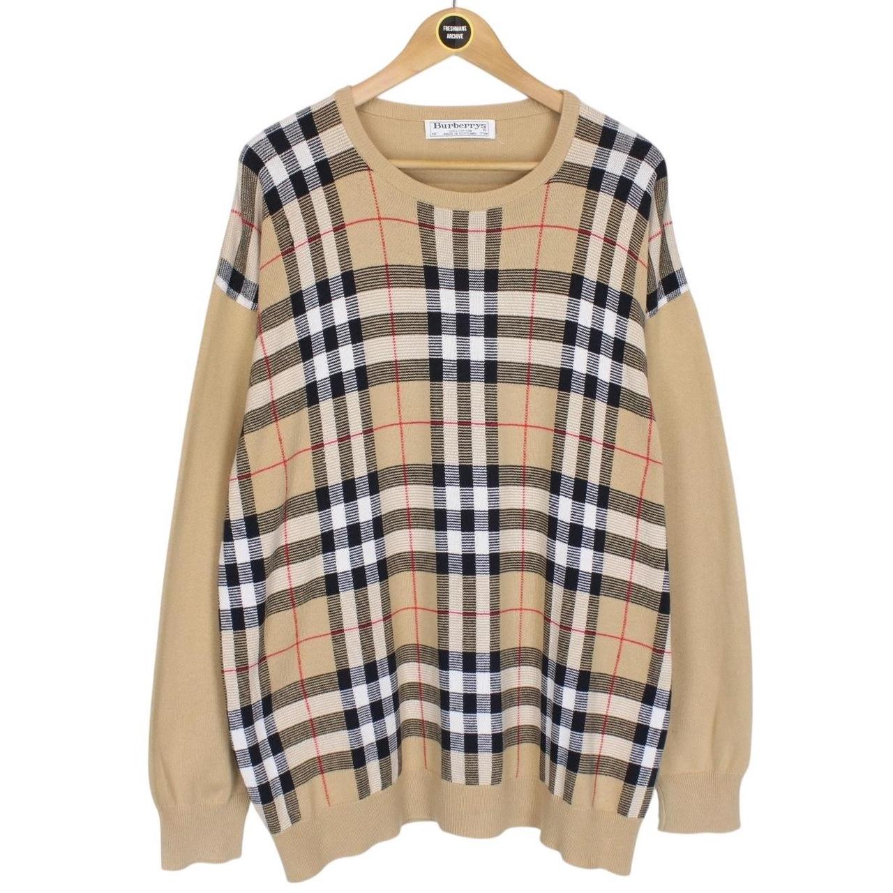 Vintage 90s Burberry Tan Brown Nova Check Cotton Knit Jumper