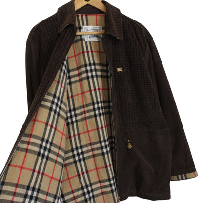 Vintage 90s Burberry Brown Wool Nova Check Lined Jacket
