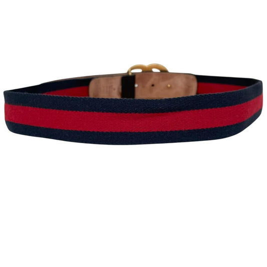 Gucci Red and Navy Blue Marmont Fabric/Leather Belt with GG Buckle