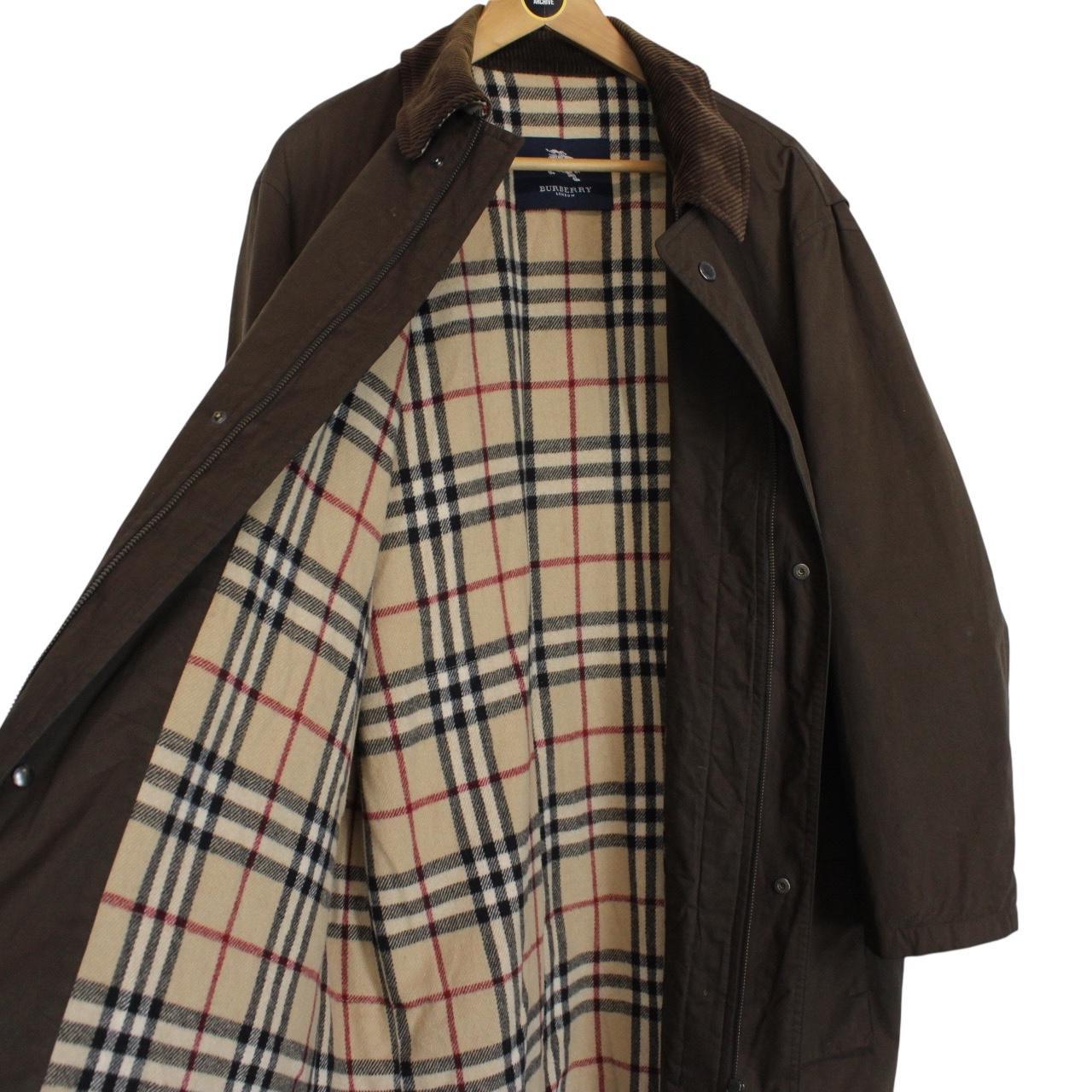 Vintage Burberry London Brown Coated Cotton Wool Nova Check Lined Jacket
