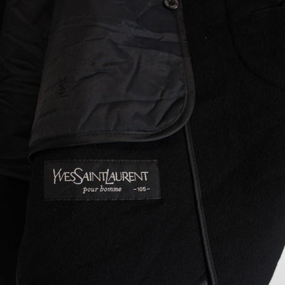 Vintage 90s Yves Saint Laurent Black Wool Blend Peacoat