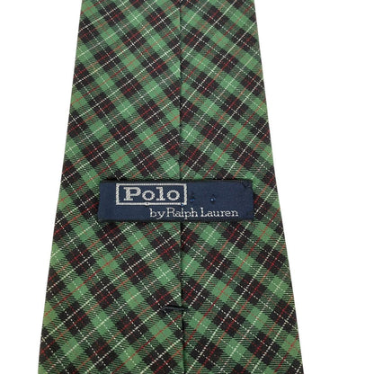 Vintage Ralph Lauren Green and Navy Blue Check Cotton Tie