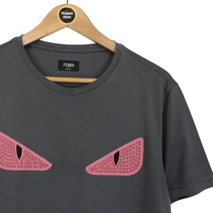 Fendi Dark Grey Bag Bug Eyes Short Sleeve Cotton T-Shirt