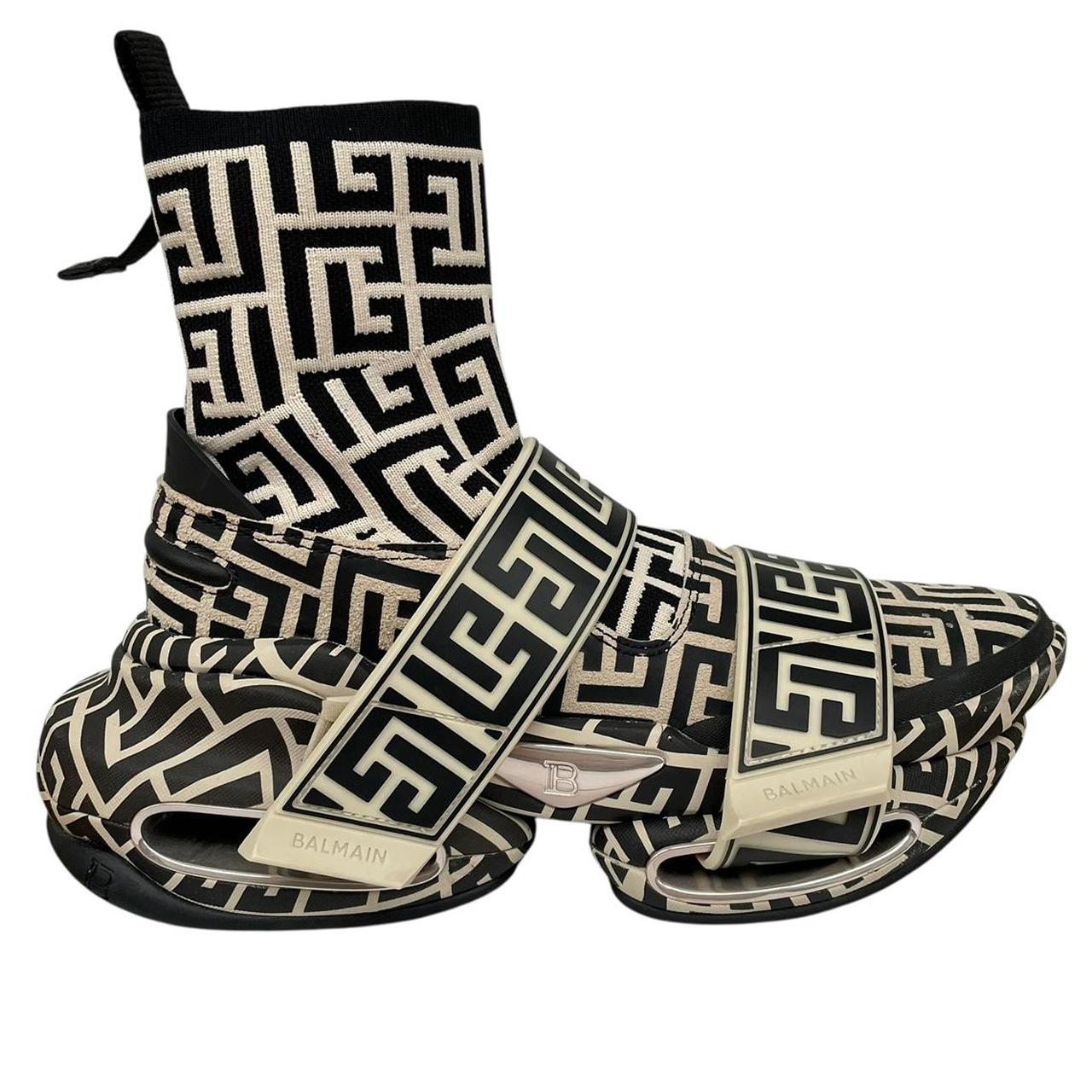 Balmain Black and Cream B-Bold Monogram Sock Trainers