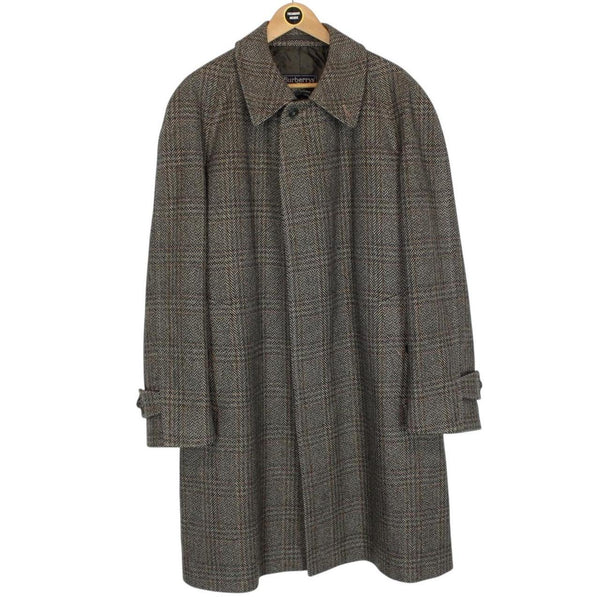 Vintage 90s Burberry Khaki Green Tweed Wool Overcoat