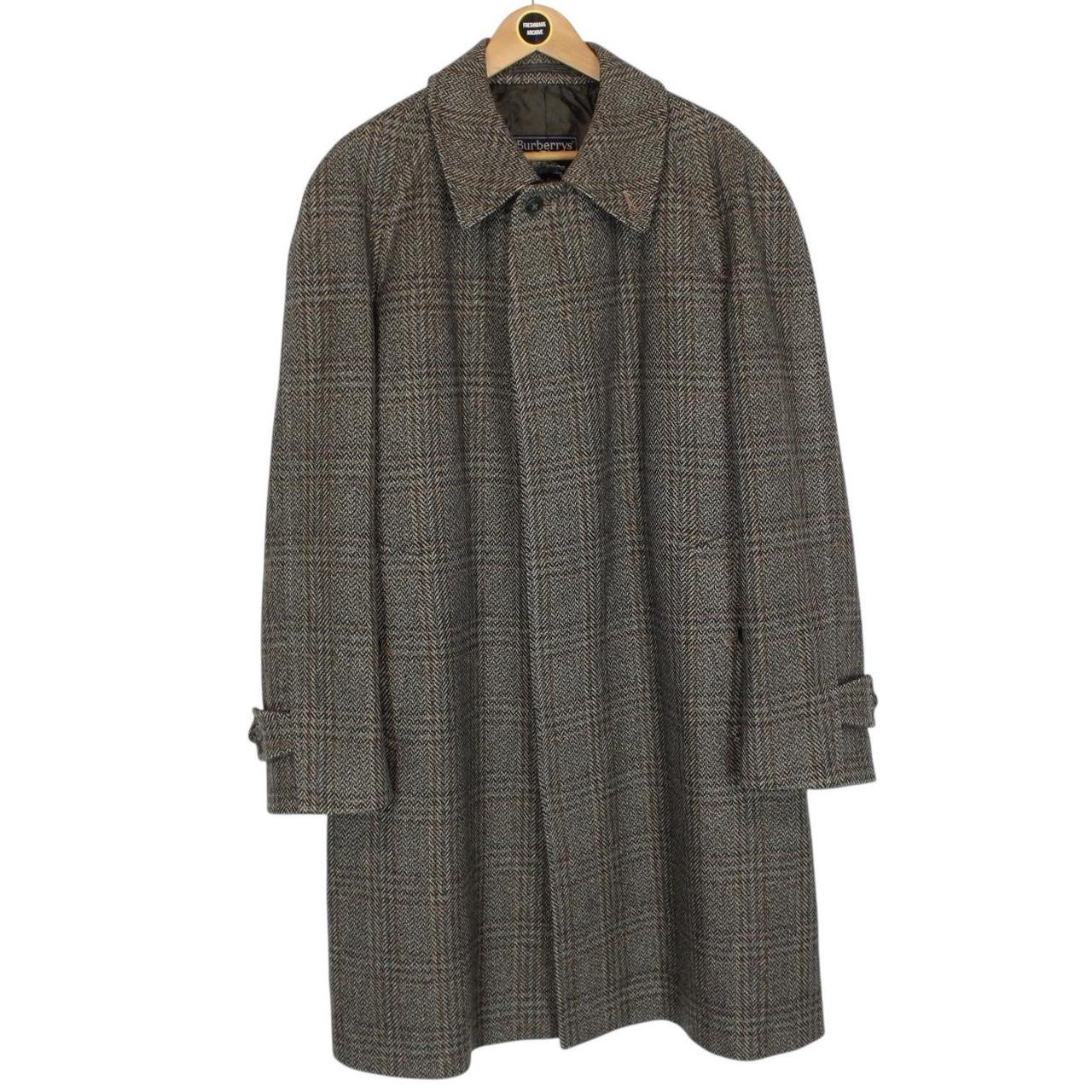 Vintage 90s Burberry Khaki Green Tweed Wool Overcoat