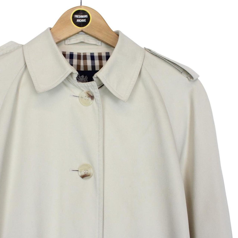 Vintage Aquascutum Cream and Tan House Check Belted Trench Coat