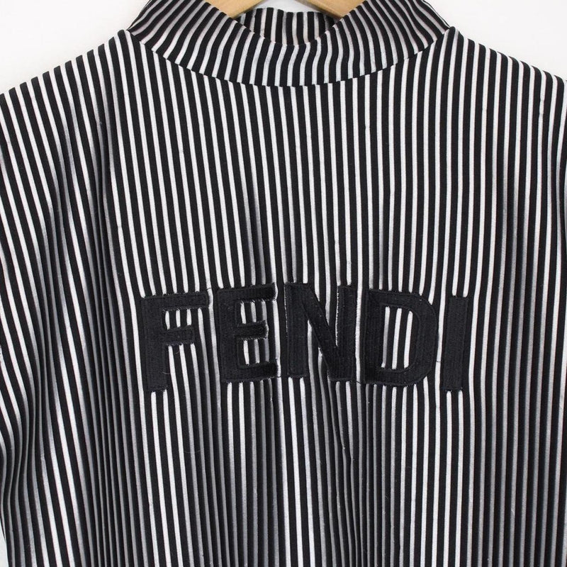 Vintage 90s Fendi Silver and Black Striped Short Sleeve Mock Neck Top