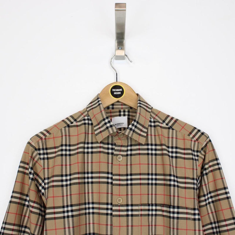 Burberry London Tan Brown Nova Check Long Sleeve Poplin Shirt