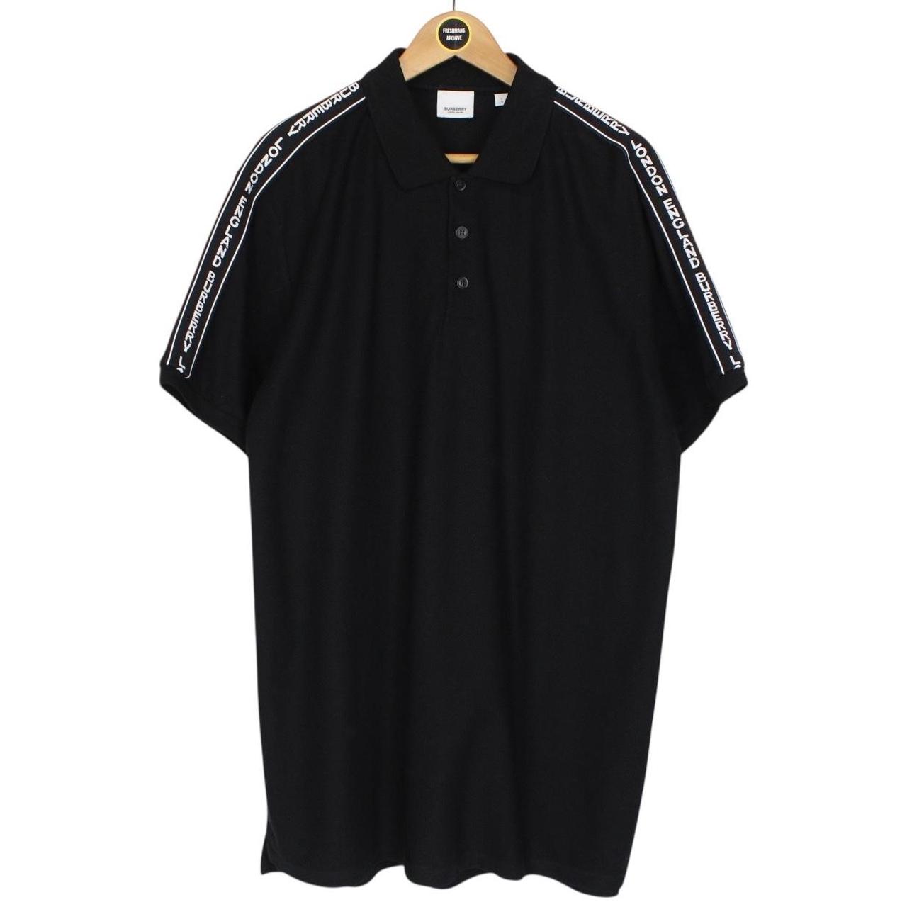 Burberry Black and White Tape Logo Short Sleeve Cotton Polo Shirt