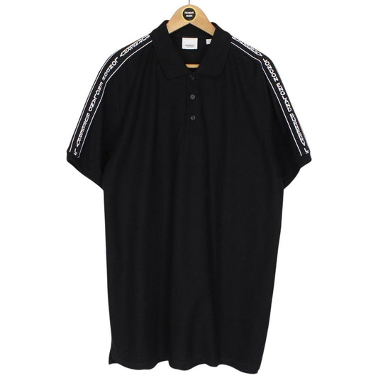 Burberry Black and White Tape Logo Short Sleeve Cotton Polo Shirt