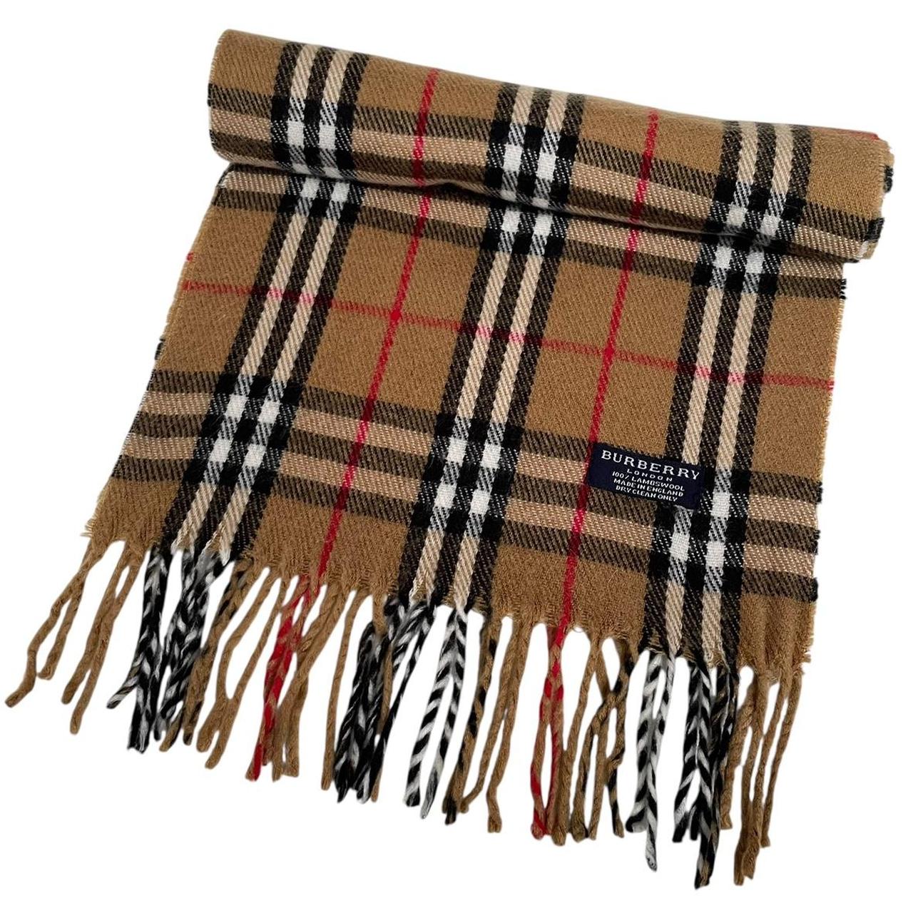 Vintage 90s Burberry Tan Brown Nova Check Lambswool Scarf