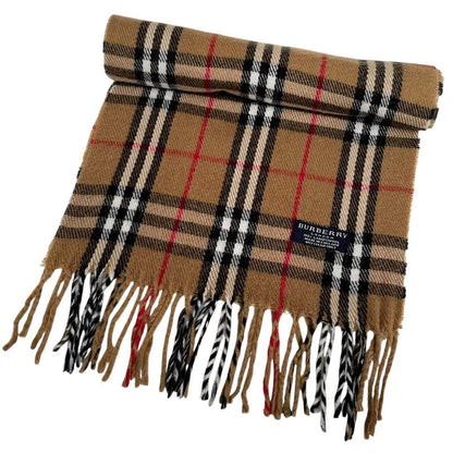 Vintage 90s Burberry Tan Brown Nova Check Lambswool Scarf