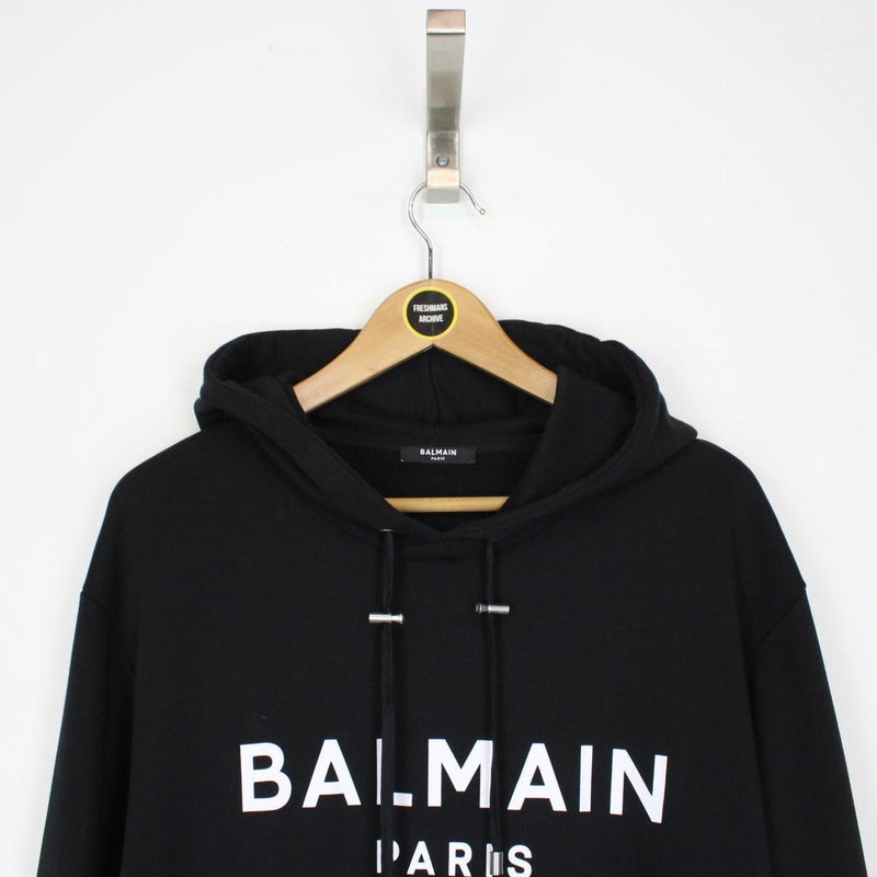 Balmain Paris Black and White Logo Print Pullover Hoodie Jumper