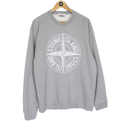 Stone Island SS 2023 Grey Logo Embroidered Cotton Sweatshirt Jumper