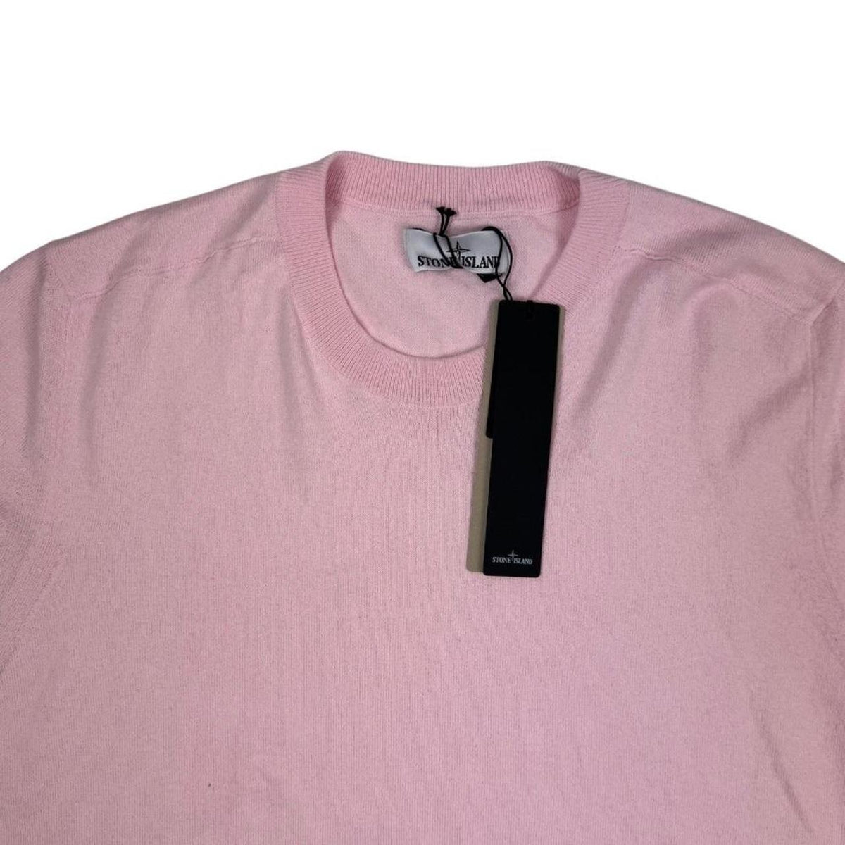 Stone Island pink knit jumper made from organic cotton with logo patch detail.