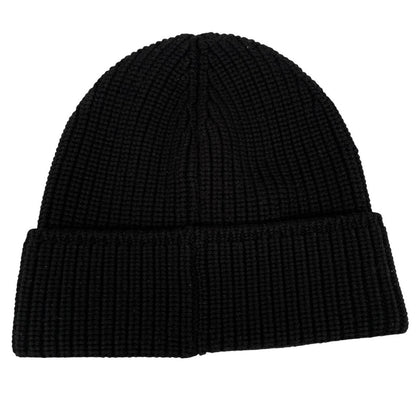 Canada Goose black beanie hat ribbed wool with embroidered logo detail.