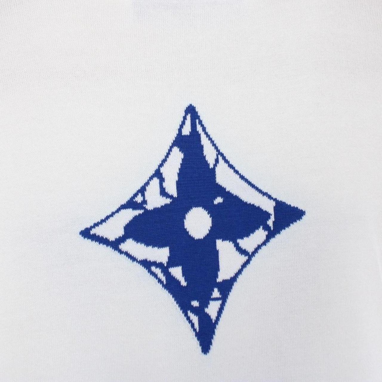 Louis Vuitton LV Ice Logo White and Blue Short Sleeve Cotton Knit T-Shirt