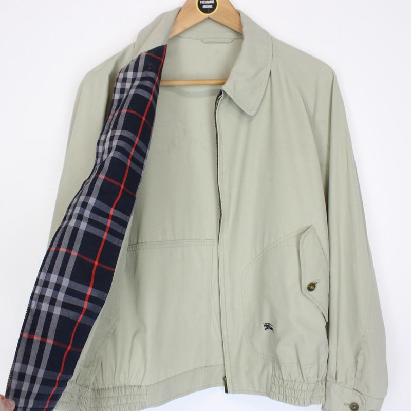 Vintage 90s Burberry Beige and Navy Blue Nova Check Harrington Jacket