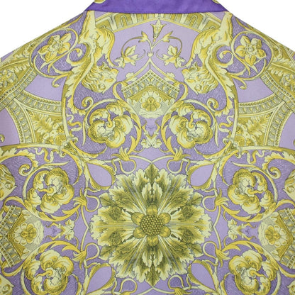 Vintage 90s Gianni Versace Purple and Gold Long Sleeve Baroque Silk Shirt