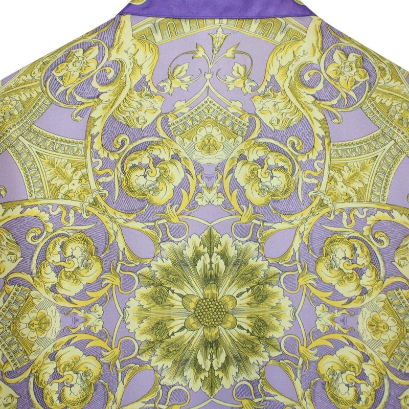 Vintage 90s Gianni Versace Purple and Gold Long Sleeve Baroque Silk Shirt