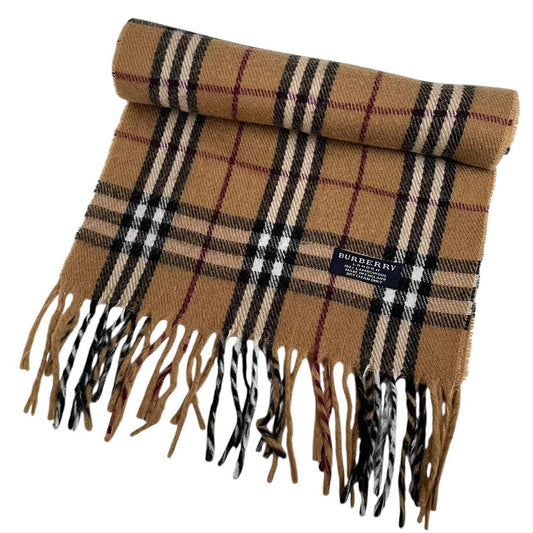 Vintage 90s Burberry Tan Brown Nova Check Lambswool Scarf