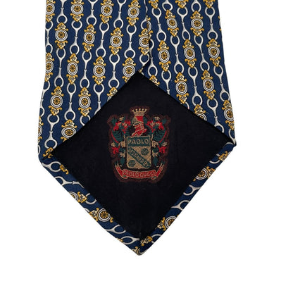 Vintage Paolo Gucci Navy Blue Horsebit Silk Tie