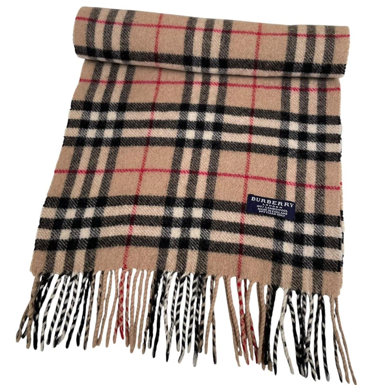 Vintage 90s Burberry Tan Brown Nova Check Lambswool Scarf