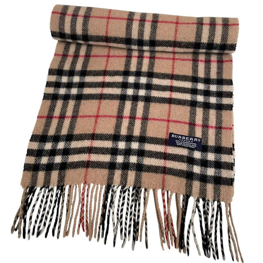 Vintage 90s Burberry Tan Brown Nova Check Lambswool Scarf