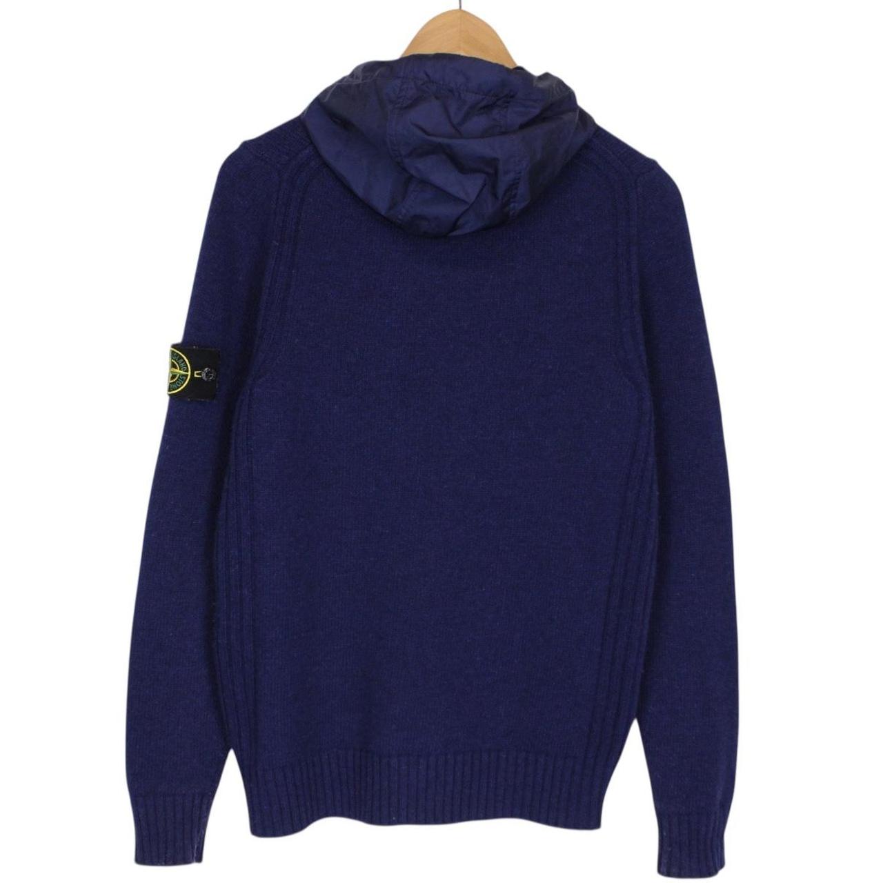 Stone Island AW 2015 Navy Blue Wool Knit Nylon Hoodie Jumper