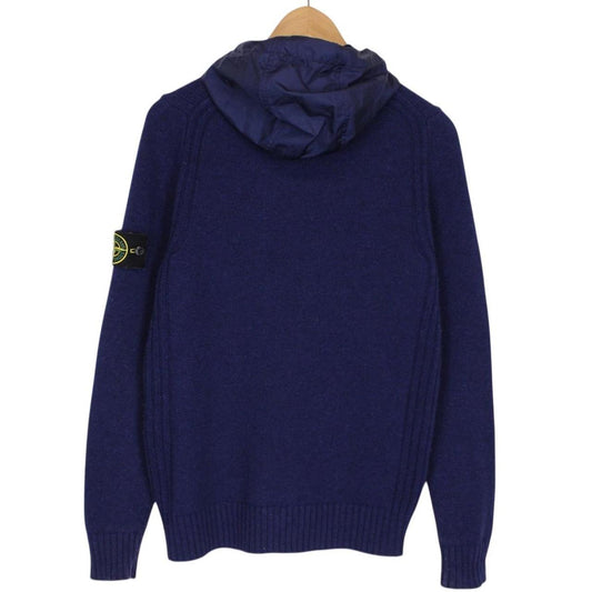 Stone Island AW 2015 Navy Blue Wool Knit Nylon Hoodie Jumper