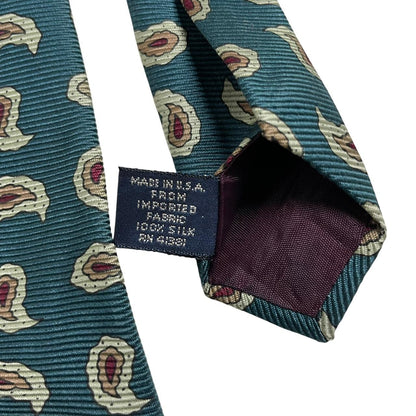 Polo Ralph Lauren green silk tie with paisley print pattern and logo detail.