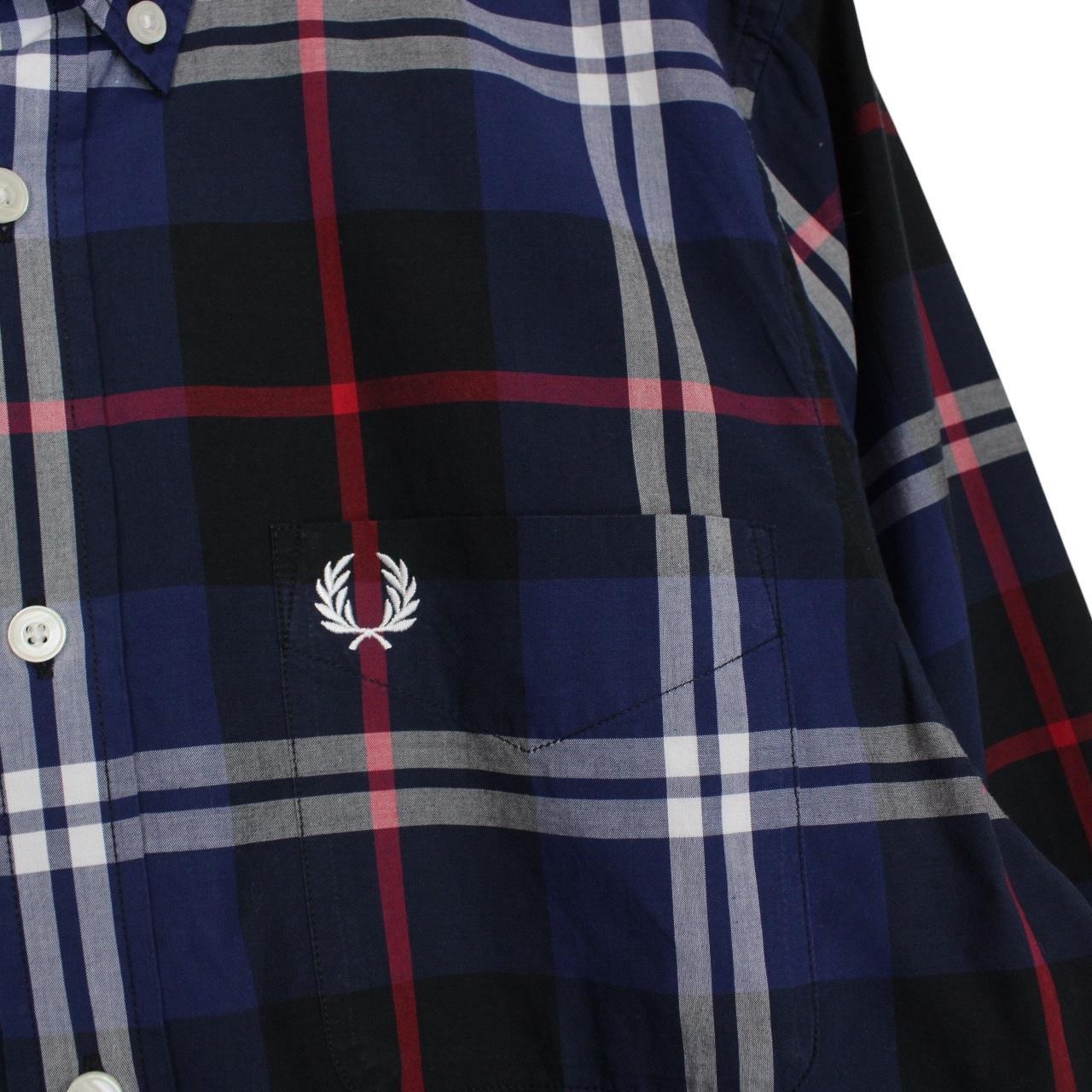 Fred Perry Navy Blue Check Long Sleeve Cotton Shirt