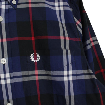 Fred Perry Navy Blue Check Long Sleeve Cotton Shirt