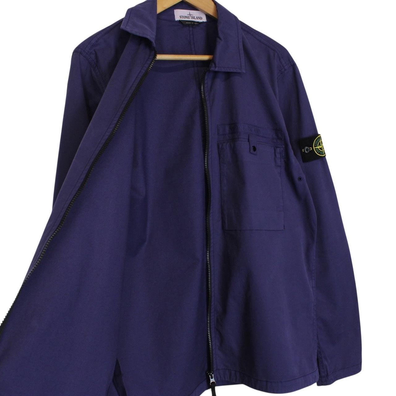 Stone Island SS 2022 Blue Full Zip Supima Cotton Twill Overshirt Jacket