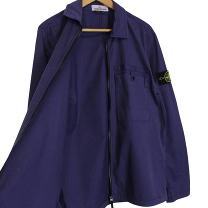 Stone Island SS 2022 Blue Full Zip Supima Cotton Twill Overshirt Jacket