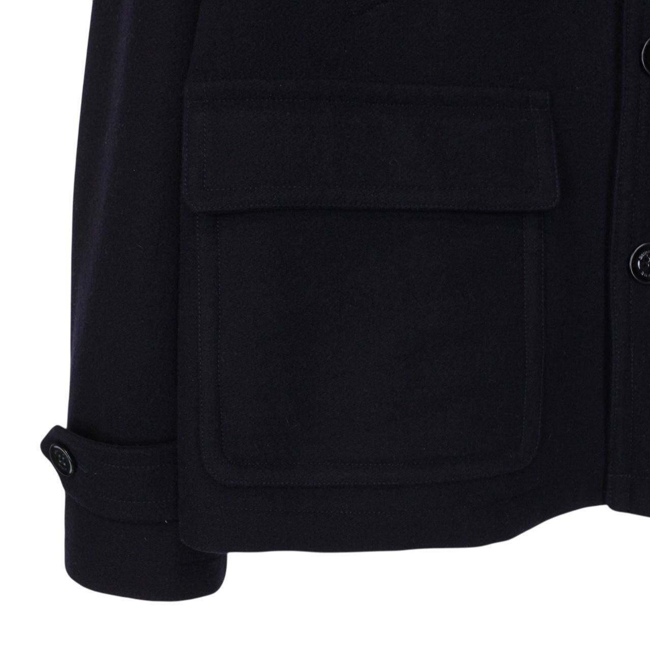 Burberry Brit Navy Blue Button Up Nova Check Lined Wool Jacket