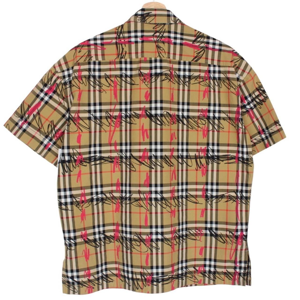Burberry Tan Brown Scribble Nova Check Short Sleeve Cotton Shirt