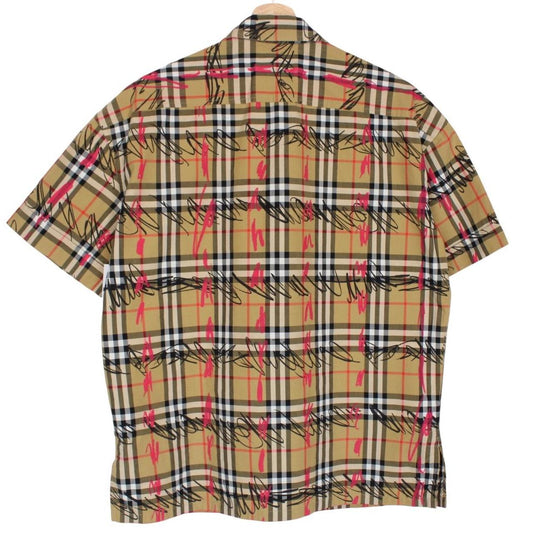 Burberry Tan Brown Scribble Nova Check Short Sleeve Cotton Shirt