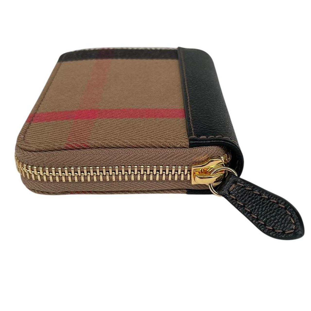 Burberry Brown and Black Nova Check Leather Zip Around Purse