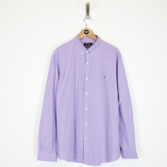 Polo Ralph Lauren Purple and White Gingham Check Long Sleeve Cotton Poplin Shirt