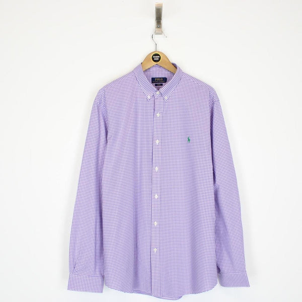 Polo Ralph Lauren Purple and White Gingham Check Long Sleeve Cotton Poplin Shirt