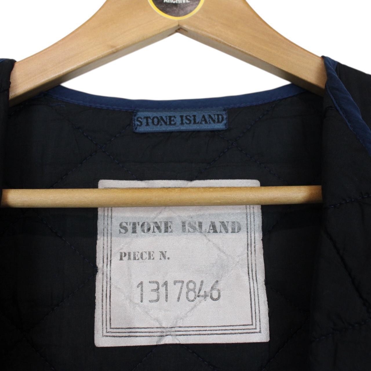 Vintage 80s Stone Island Navy Blue Polyester Microfibre Quilted Jacket