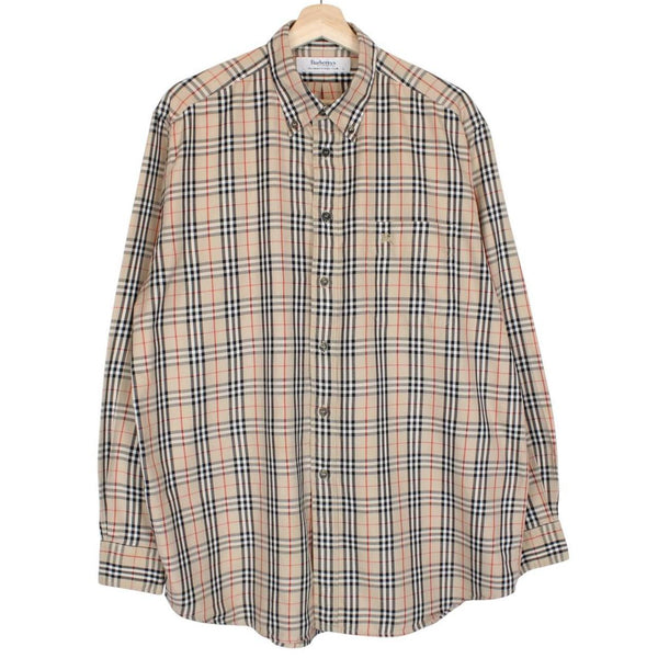Vintage 90s Burberry Beige Nova Check Long Sleeve Cotton Shirt