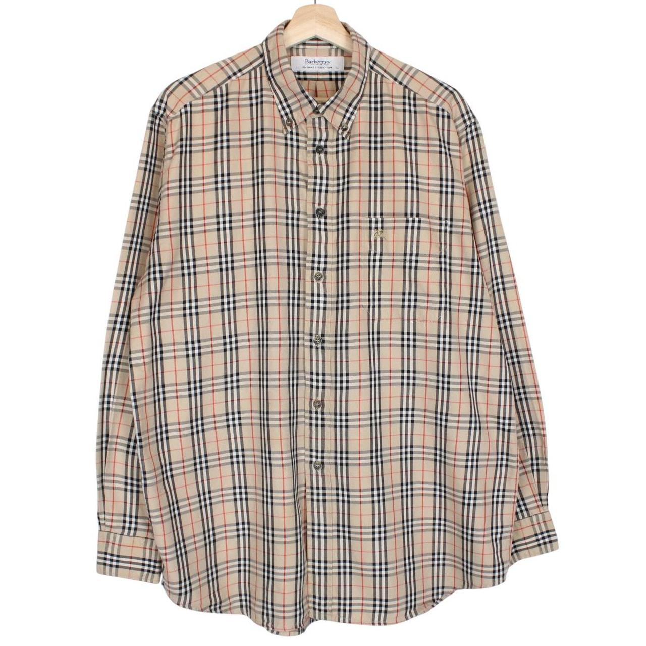 Vintage 90s Burberry Beige Nova Check Long Sleeve Cotton Shirt