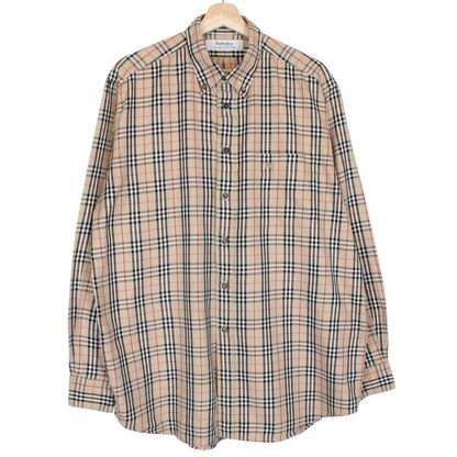 Vintage 90s Burberry Beige Nova Check Long Sleeve Cotton Shirt