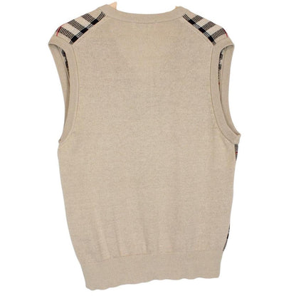 Vintage 90s Burberry Beige Nova Check Wool Knit Sweater Vest
