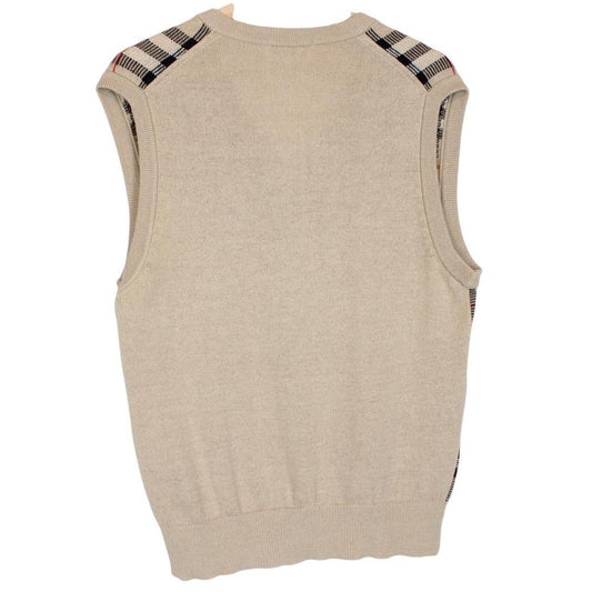 Vintage 90s Burberry Beige Nova Check Wool Knit Sweater Vest