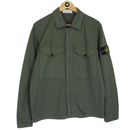 Stone Island AW 2024 Green Full Zip Supima Cotton Twill Overshirt Jacket